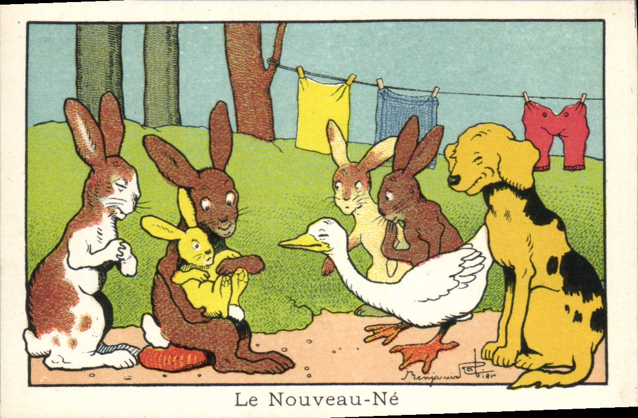 Chromo Bledine Le Nouveau Ne lapin Chien Oie 