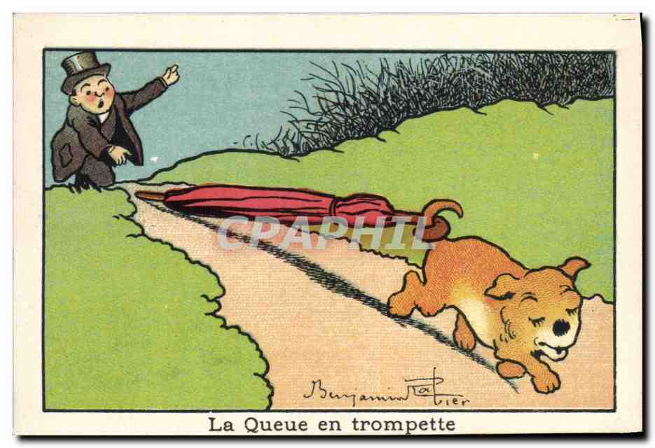 Chromo Bledine La queue en trompette Chien 