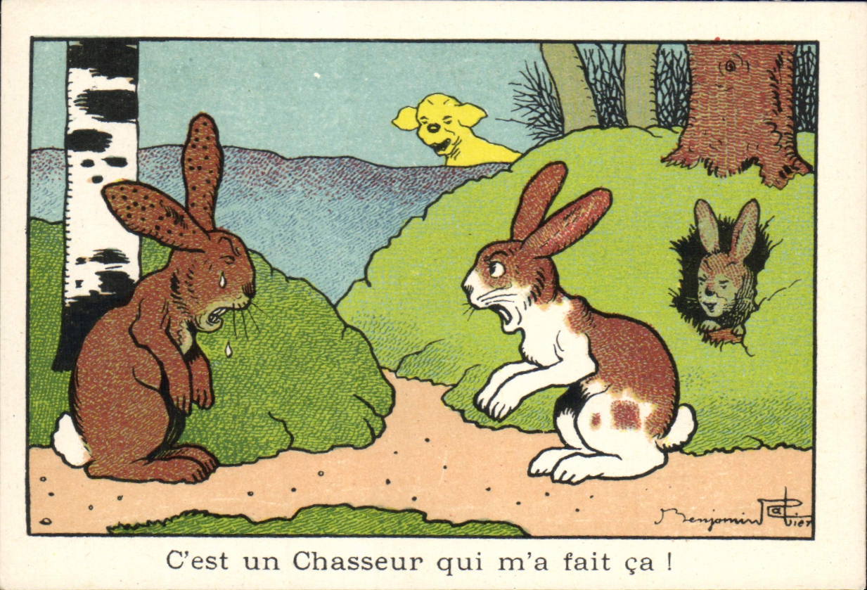 Chromo Bledine C'esy un chasseur qui m'a fait ca ! Lapin Chien Chasse 
