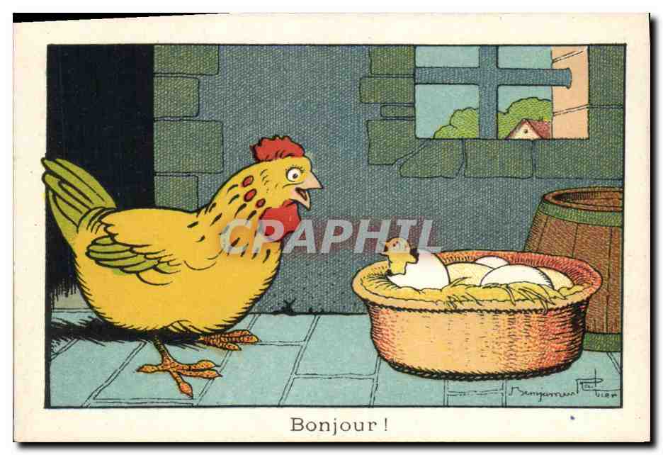 Chromo Bledine Bonjour Poule Poussin 