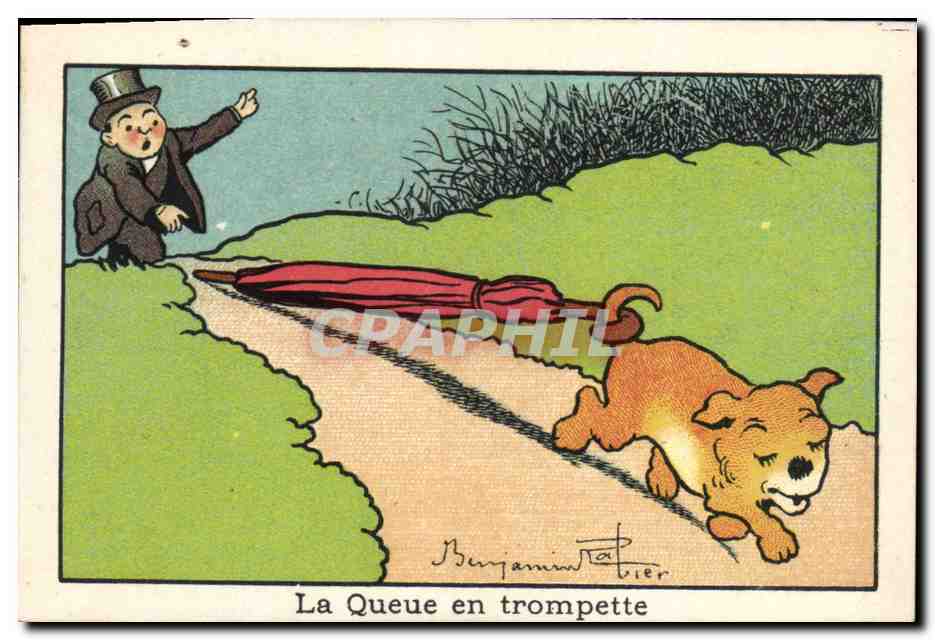 Chromo Bledine La queue en trompette Chien 