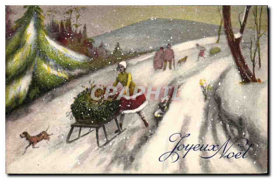 CPA Fantaisie Illustrateur Femme Luge 