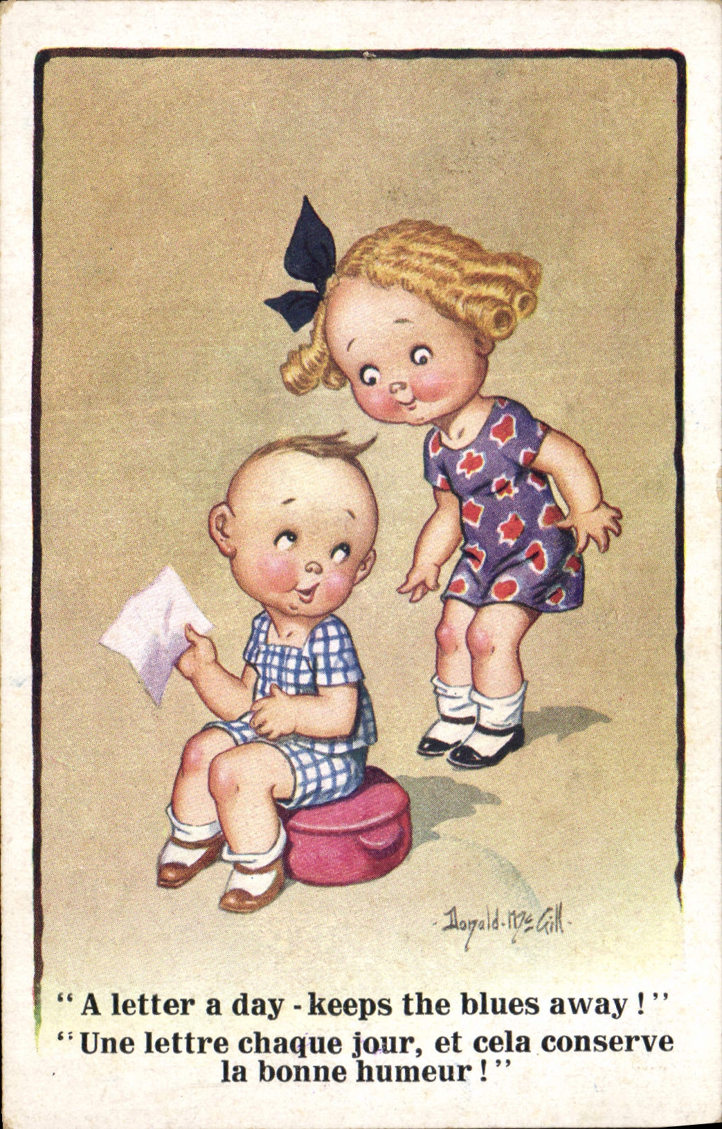 CPA Fantaisie Illustrateur Enfants Donald Mc Gill Une lettre a chaque jour 