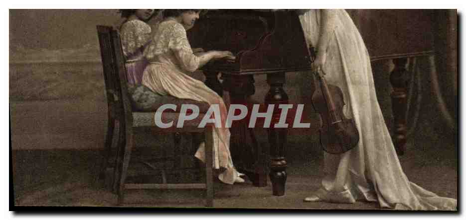 CPA Femme Enfants Piano Violon 