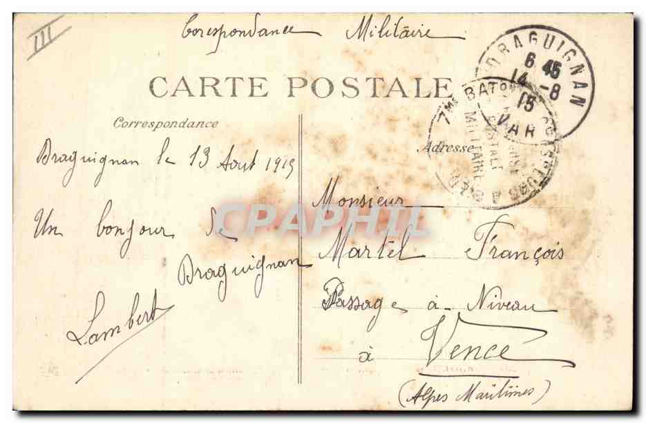 Draguignan — Caserne Abel-Douai (7e Bataillon de Chasseurs Alpins) — Éditeur ELD, n° 297 — Achterkant