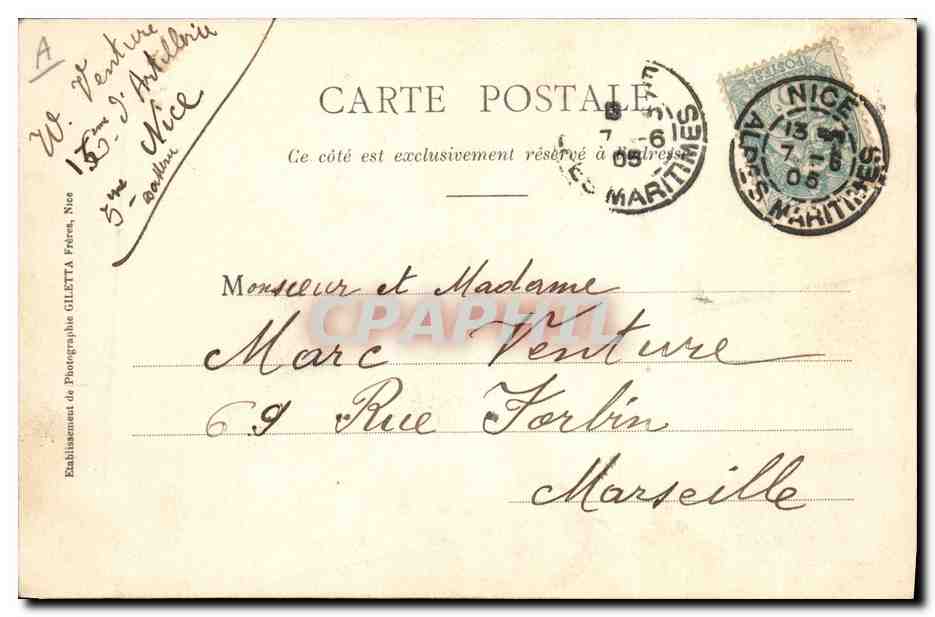Kampfartillerie in Manövern - Auf den großen Wiesen von Levens — Edition Giletta, Foto von Nice, Nr. 1548 — Rückseite
