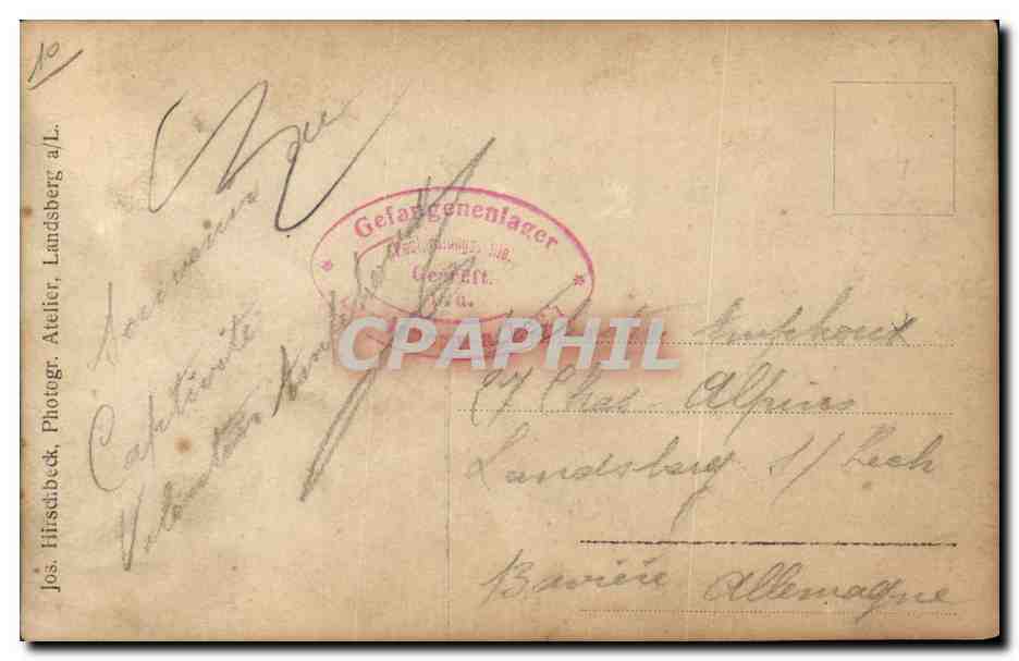 CARTE PHOTO Landsberg Militaria Chasseurs Alpins (n°27 sur le col) — Verso