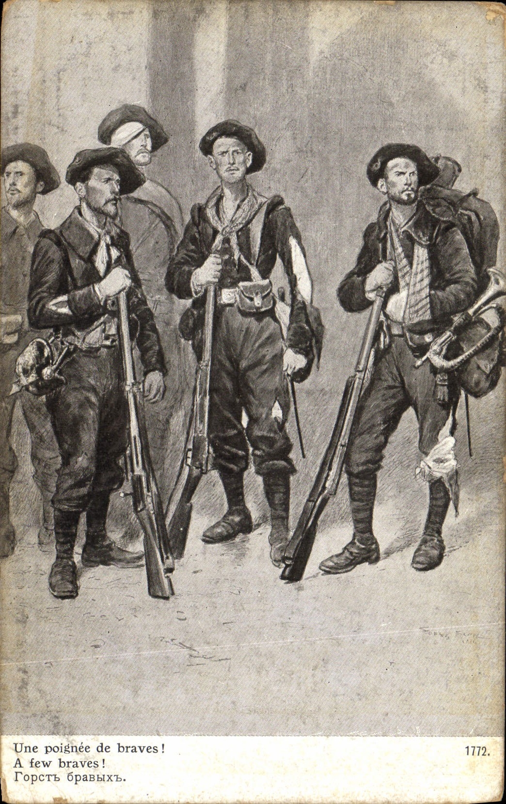 CPA Militaria Chasseurs Alpins Une poignee de braves