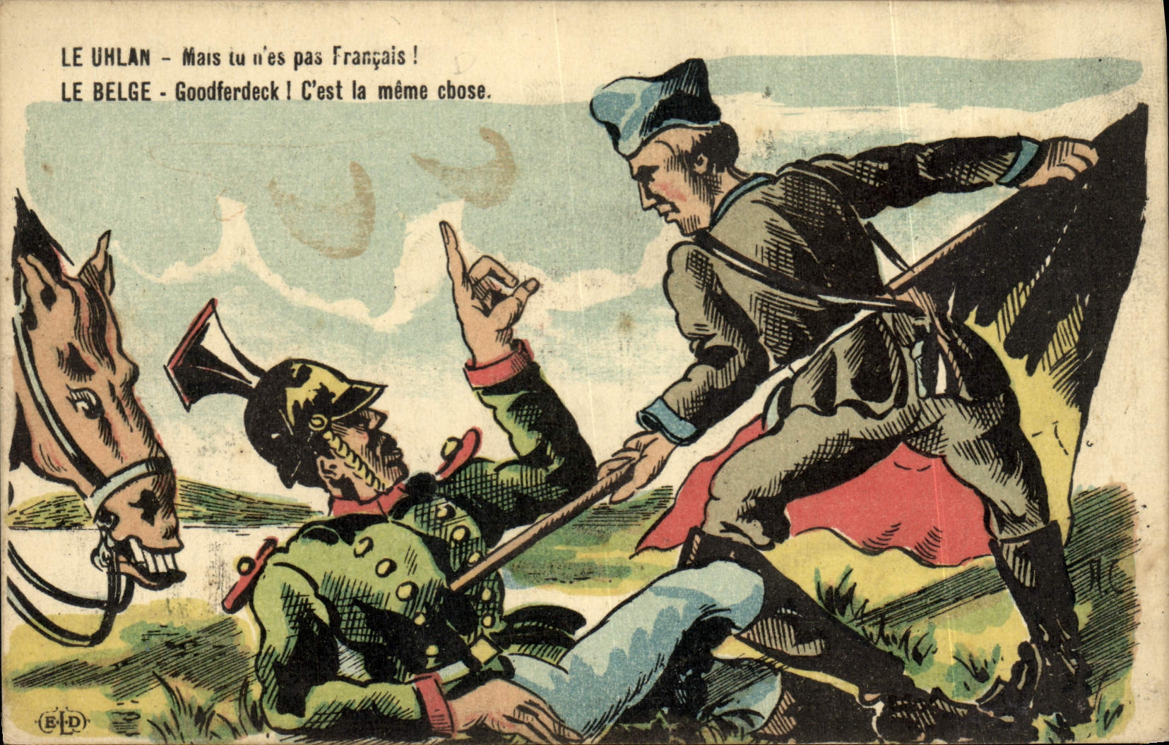 CPA Fantaisie Illustrateur Militaria Le Uhlan Mais tu n'es pas Francais ! 