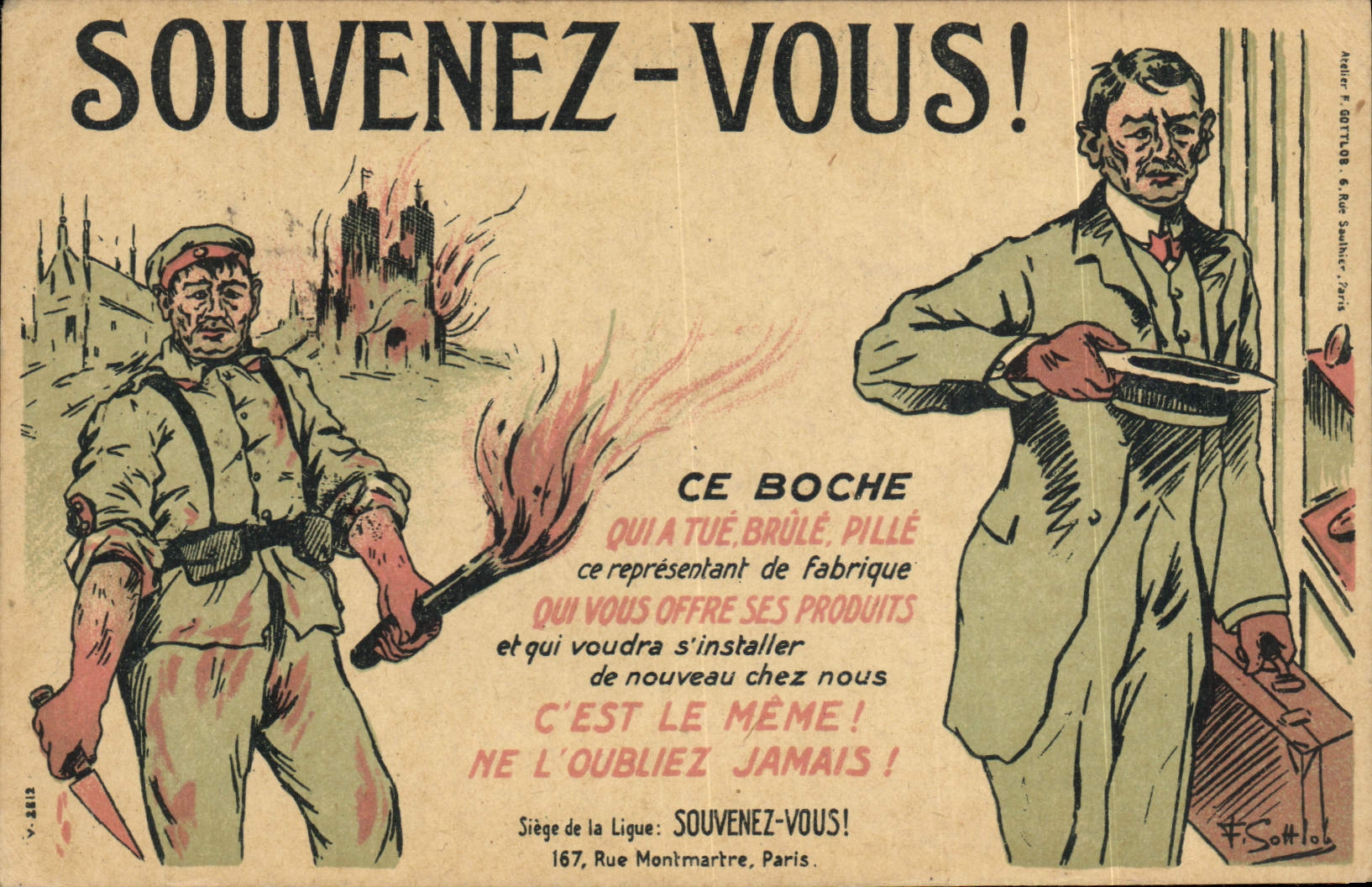 CPA Fantaisie Illustrateur Militaria Souvenez vous Boche 