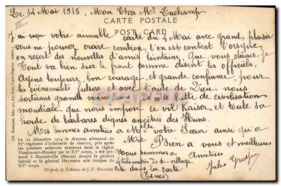 CPA Fantaisie Illustrateur Militaria Bouchoir Vassincourt Mussey  — Rückseite