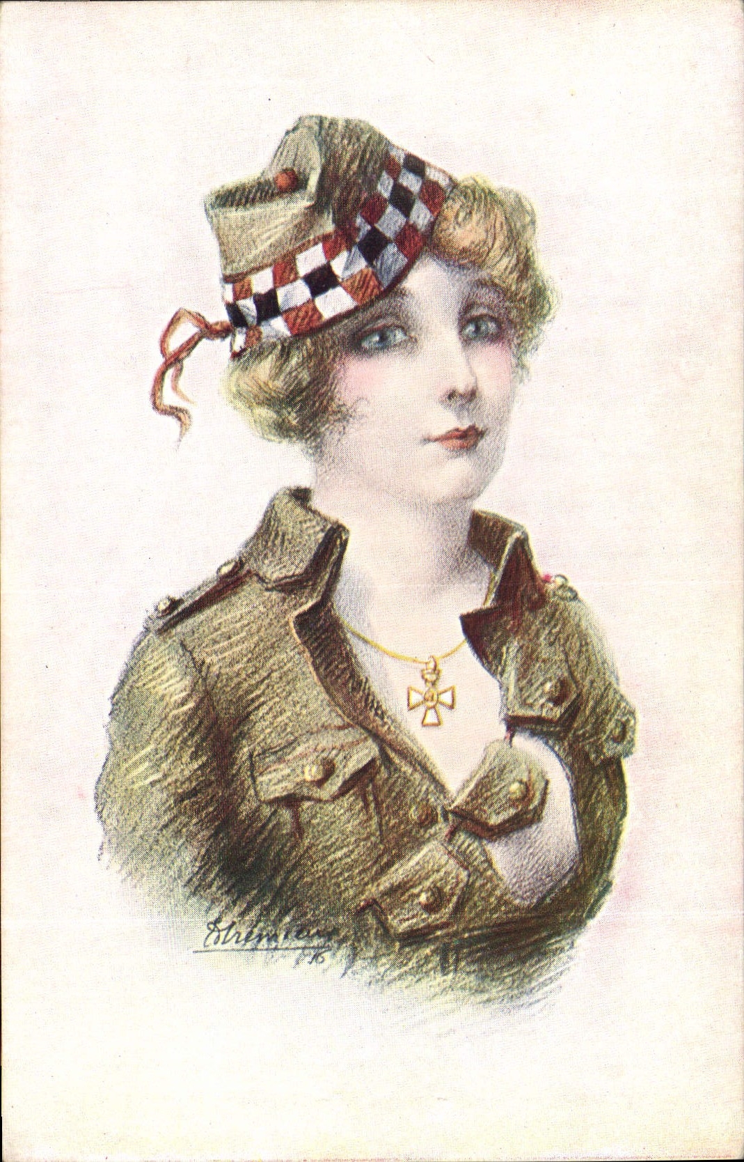 CPA Fantaisie Illustrateur Militaria Femme Medaille 