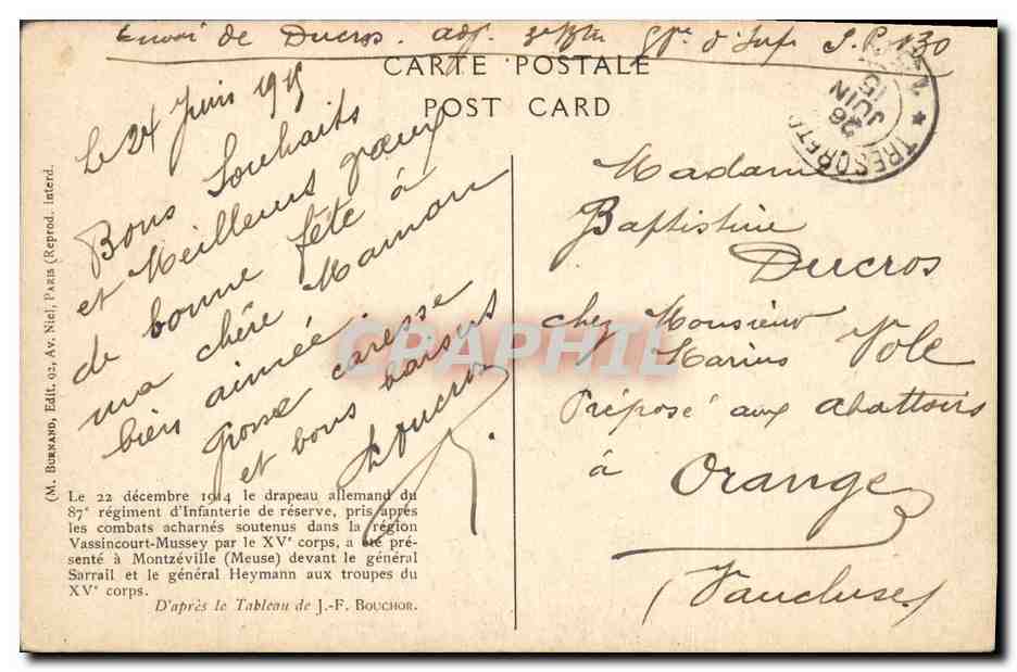 CPA Fantaisie Illustrateur Militaria Bouchoir Vassincourt Mussey  — Rückseite