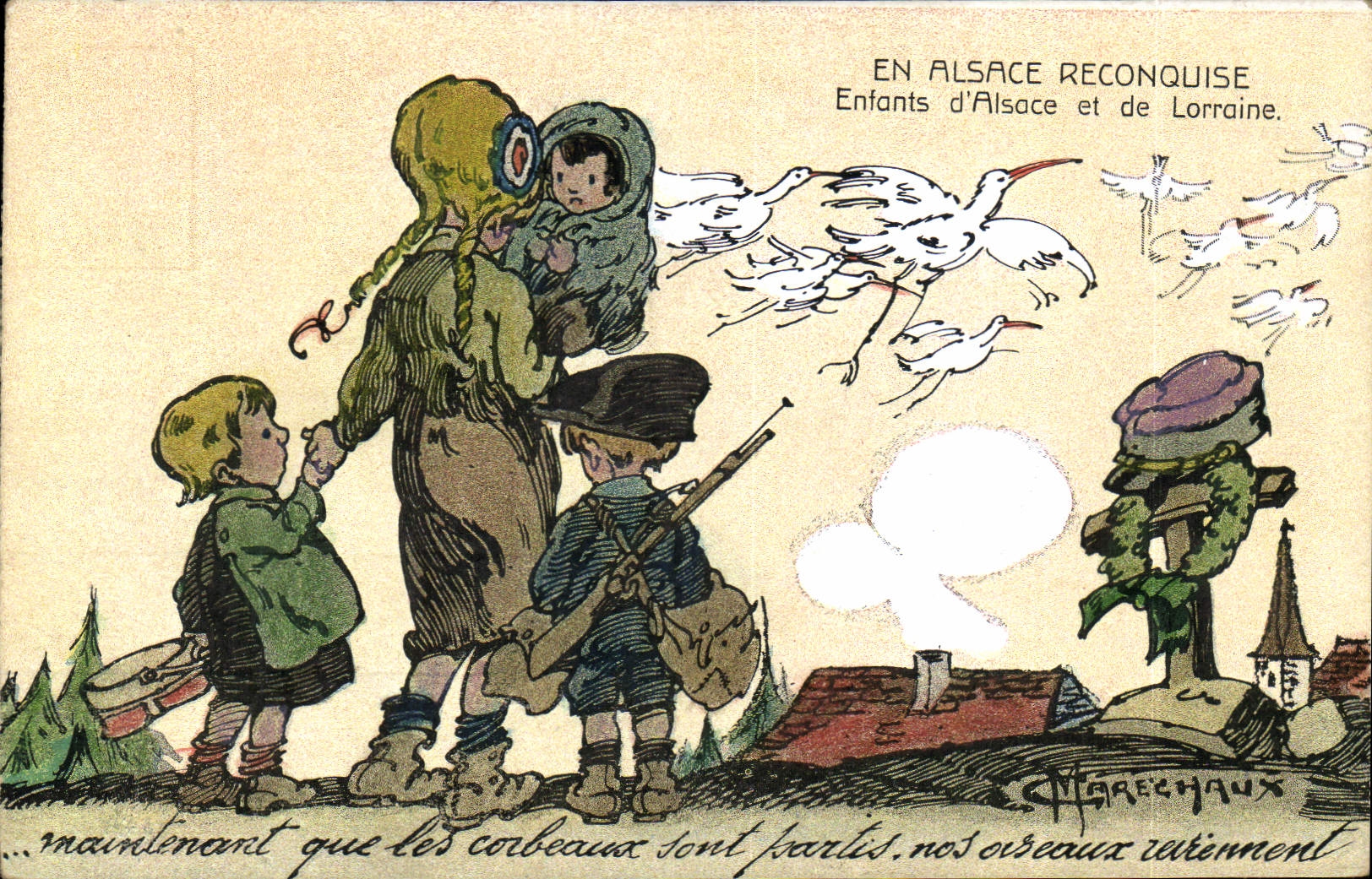 CPA Fantaisie Illustrateur Militaria En Alsace reconquise Enfants d'Alsace et de Lorraine 