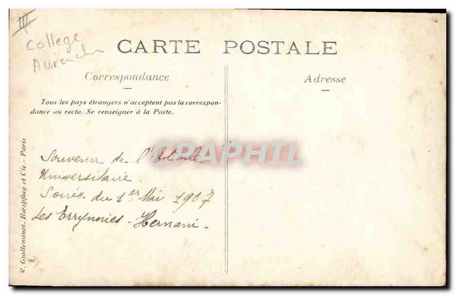 CARTE PHOTO Theatre College Avranches  — Rückseite