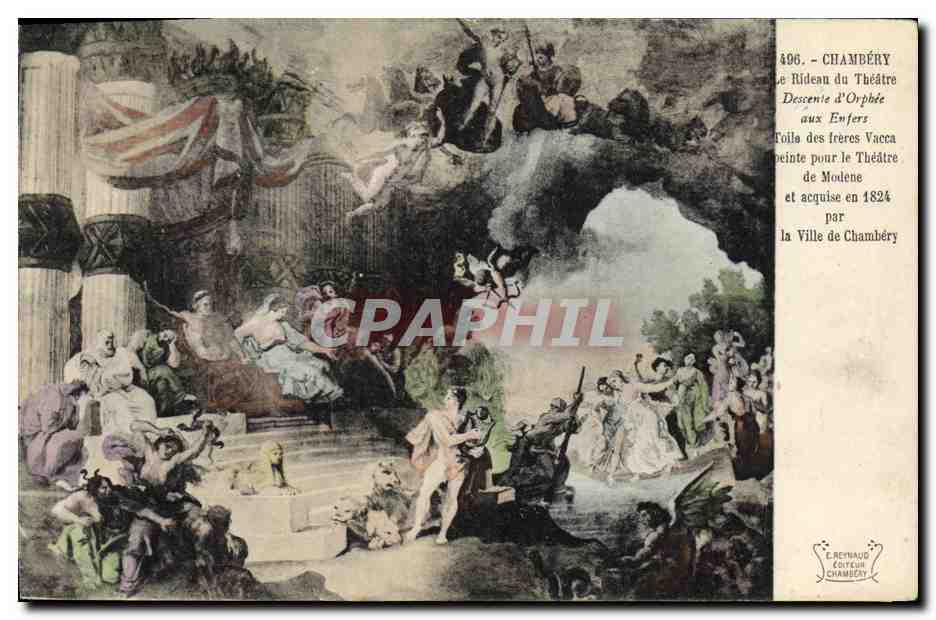 CPA Theatre Chambery Le rideau du theatre Descente d'Orphee aux Enfers Toile des Freres Vacca 