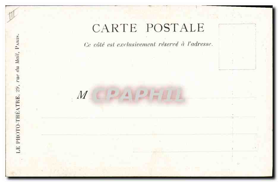 CPA Theatre des Folies Dramatiques Le billet de logement Mars Keroul Chez les Dingois Mme veuve Martin et sa niece  — Rückseite