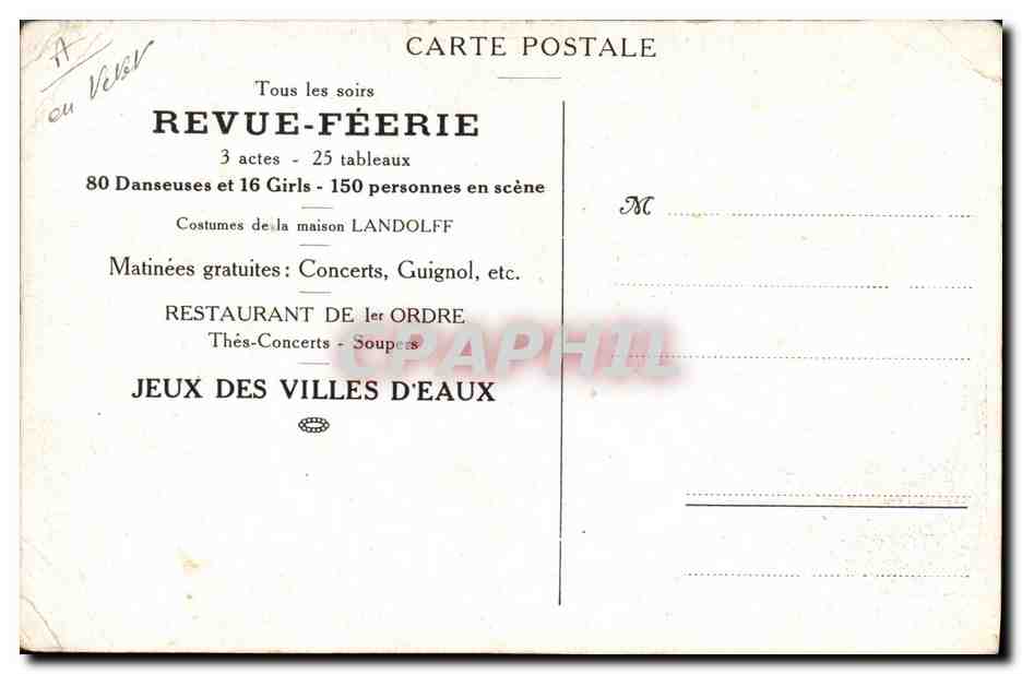 CPA Theatre Kursaal de Geneve Revue Feerie la roche aux Mouettes 1er acte  — Rückseite