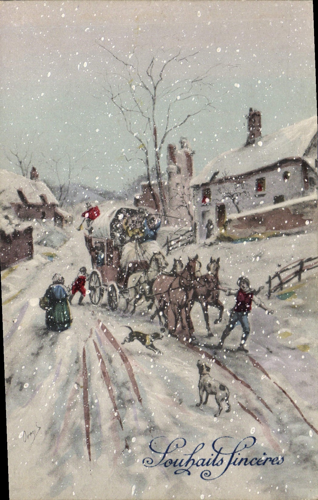 CPA Fantaisie Illustrateur Caleche Chevaux 