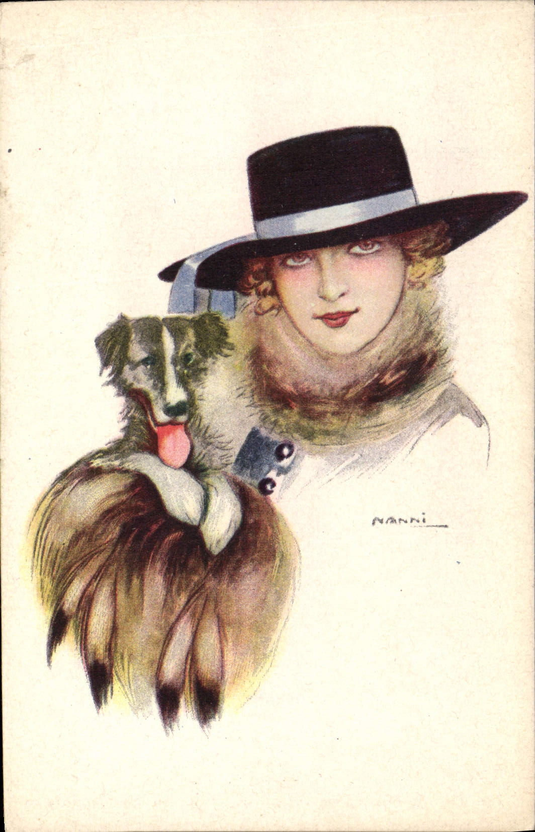 CPA Fantaisie Illustrateur Nanni Femme Femme Chien