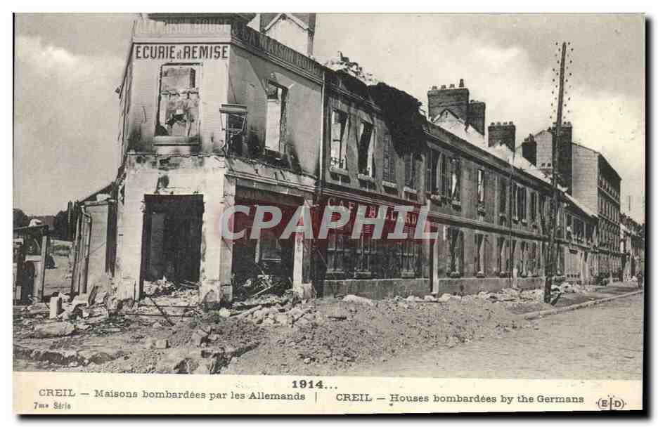 CPA Billard Creil Maisons bombardees par les Allemands Militaria Cafe Billard