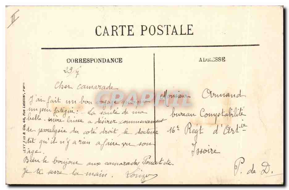 CPA Billard Chateau Thierry Le Cafe Francais bombarde Militaria  — Verso