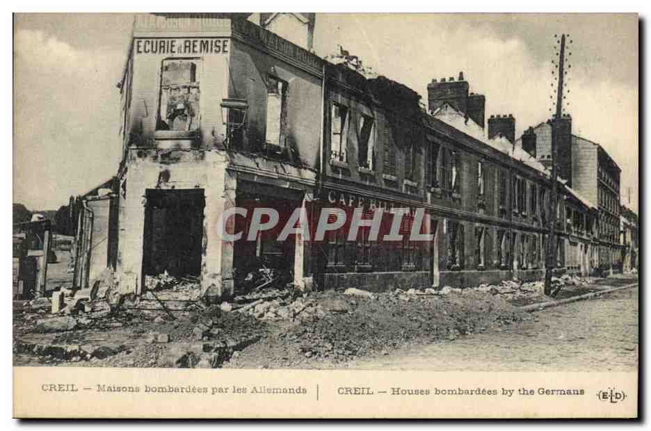 CPA Billard Creil Maisons bombardees par les Allemands Militaria Cafe Billard