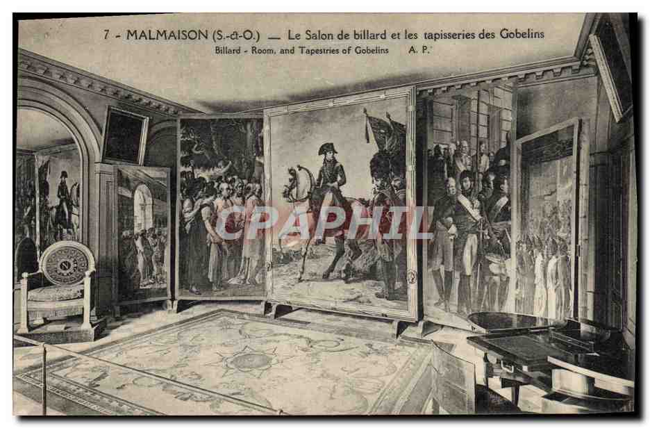 CPA Billard Malmaison le salon de billard et les tapisseries des Gobelins Napoleon 1er