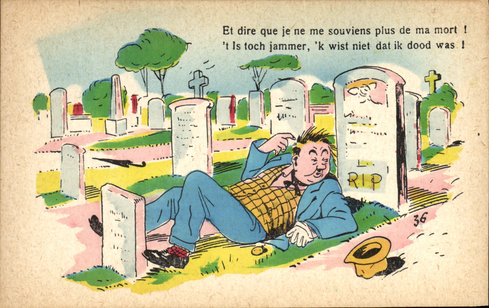CPA Fantaisie Illustrateur Homme Et dire que je ne me souviens plus de ma mort ! 