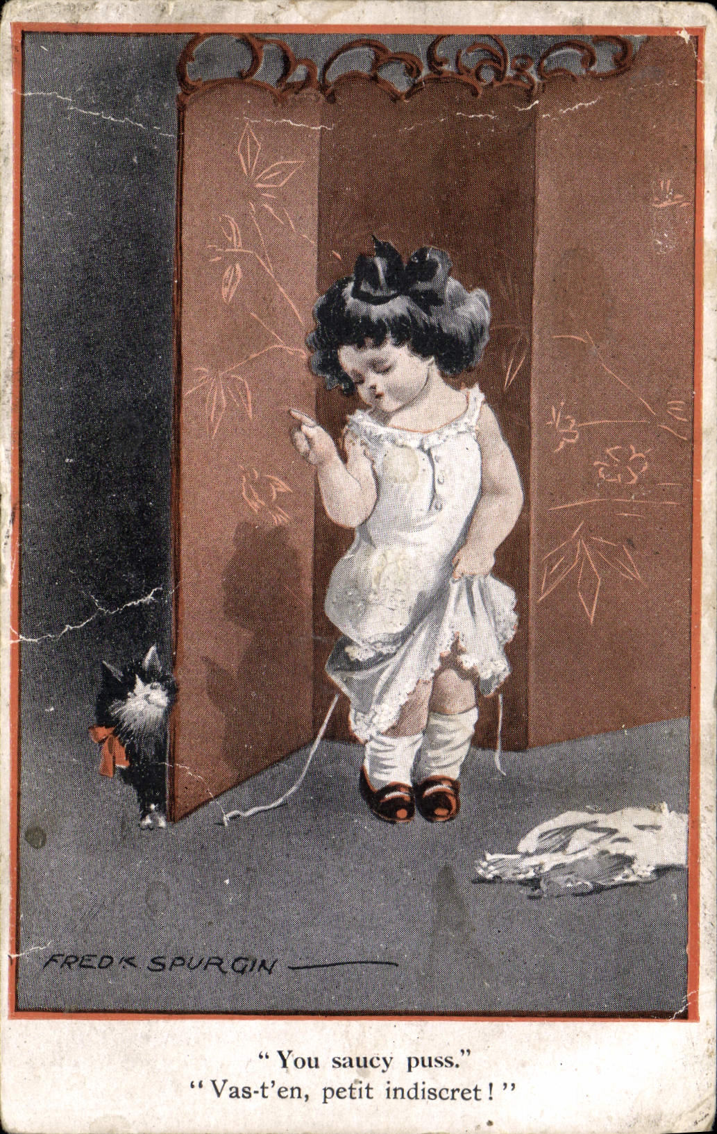 CPA Fantaisie Illustrateur Enfant Fred Spurgin Chat You saucy puss