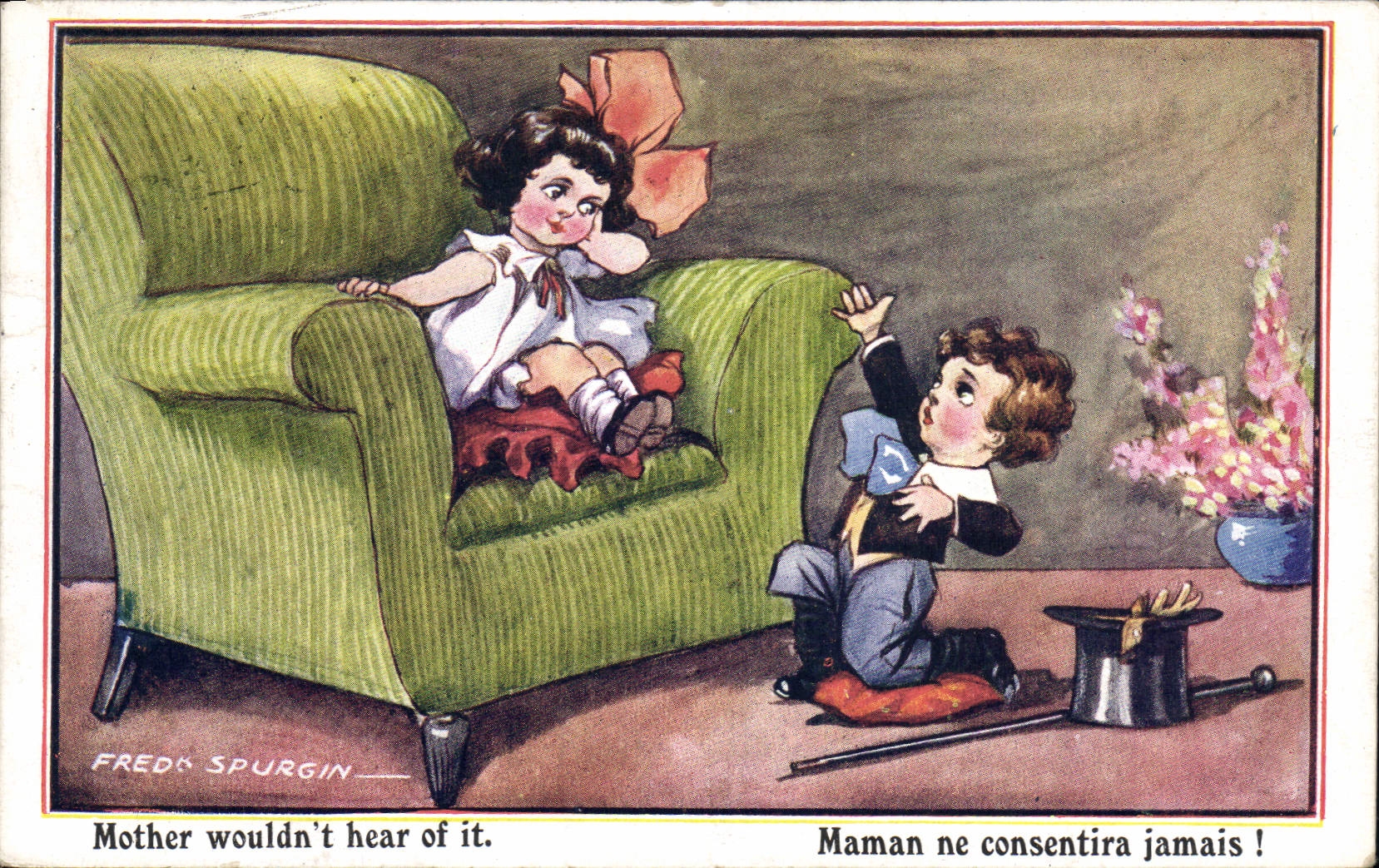 CPA Fantaisie Illustrateur Enfants Fred Spurgin Maman ne consentira jamais ! 