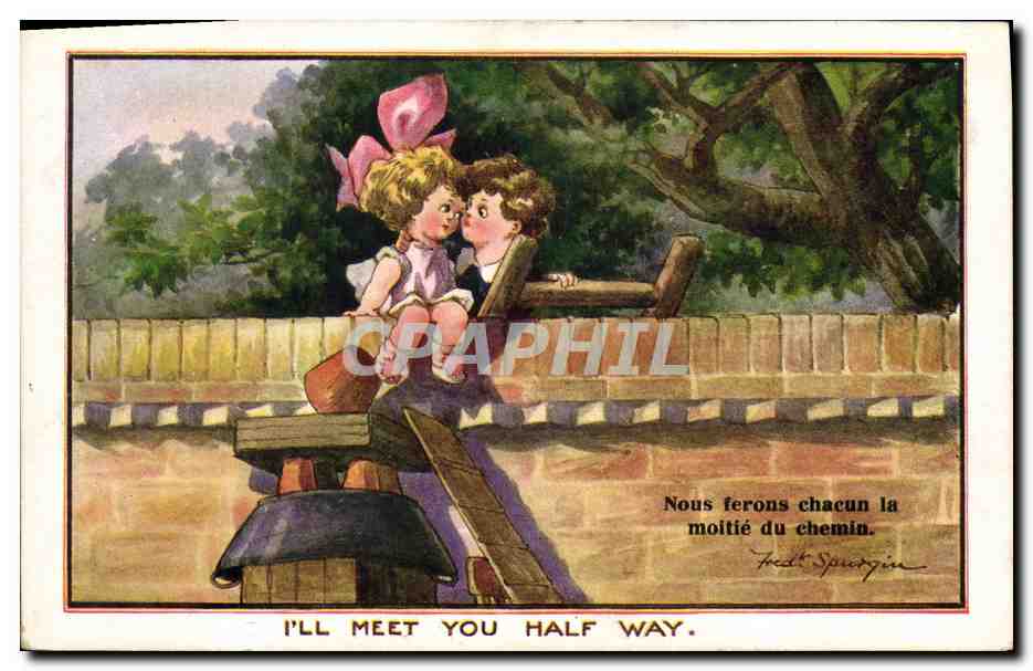 CPA Fantaisie Illustrateur Enfant I'll meet you half way Fred Spurgin
