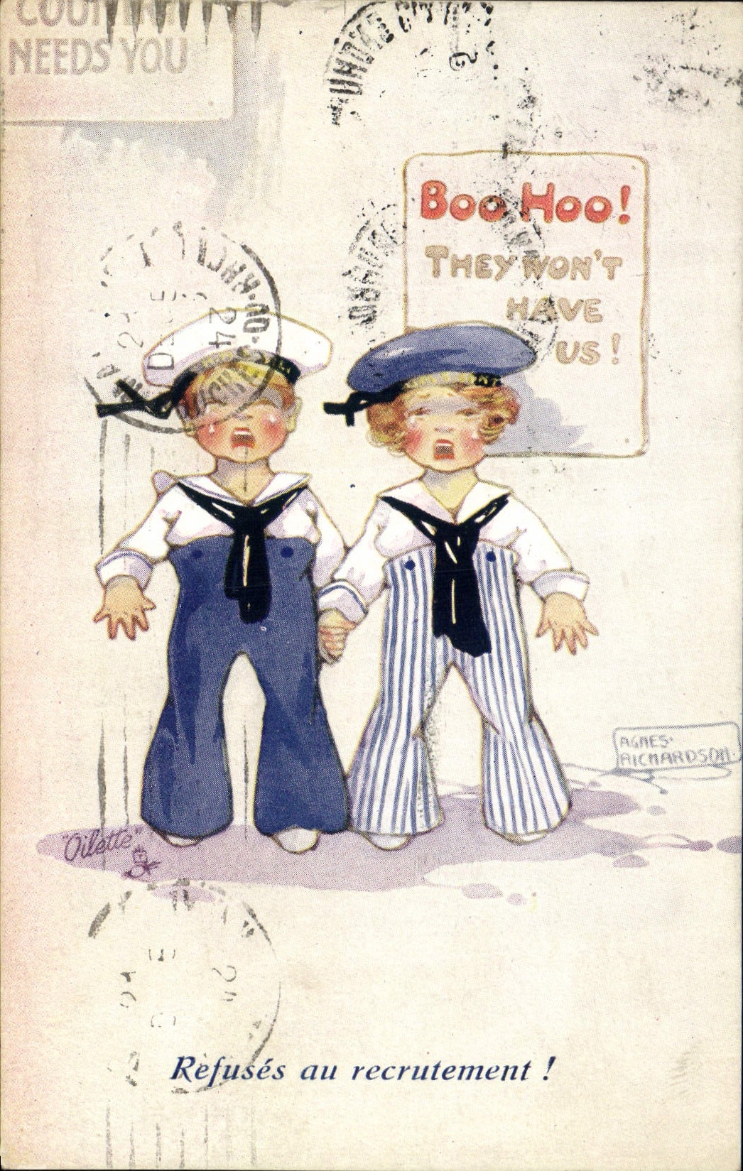 CPA Fantaisie Illustrateur Enfants Refuses au recrutement Marins 