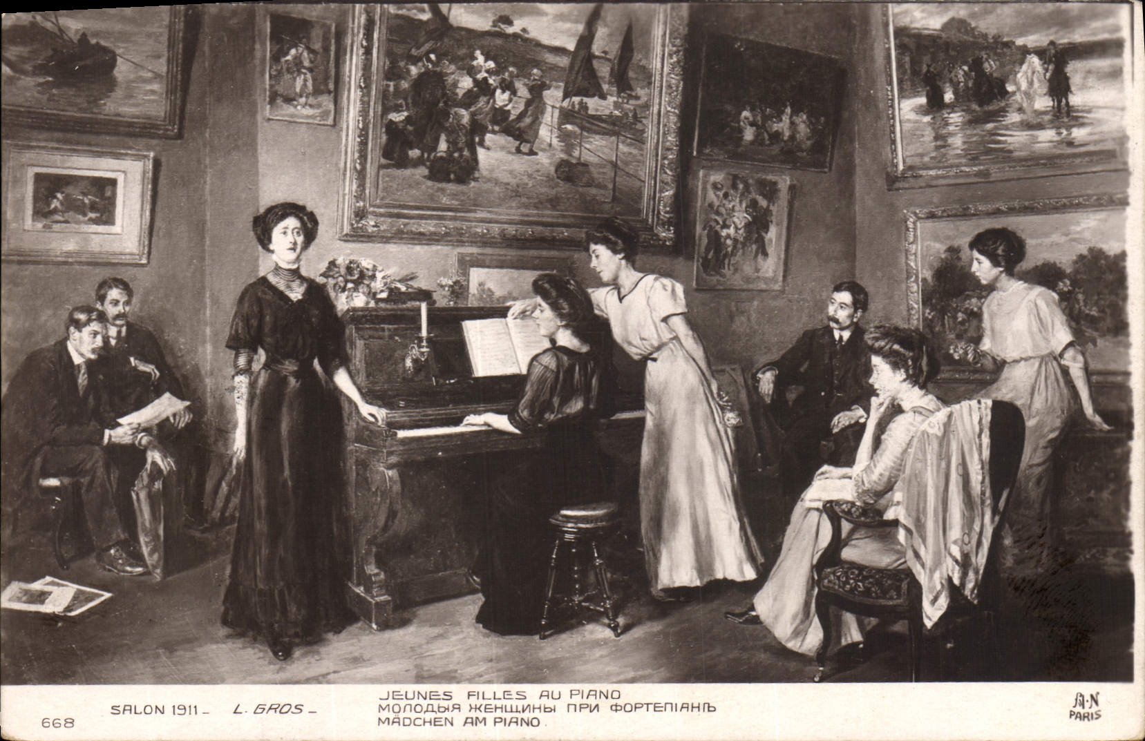 CPA Salon 1911 Gros Jeunes filles au piano 