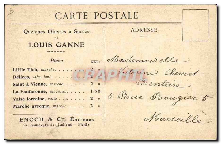 Louis Ganne — Portrait — Enoch & Cie, Paris — Verso