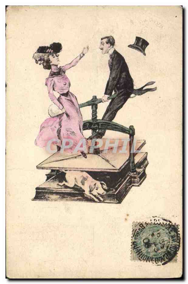 CPA Cochon Porc Femme Homme 