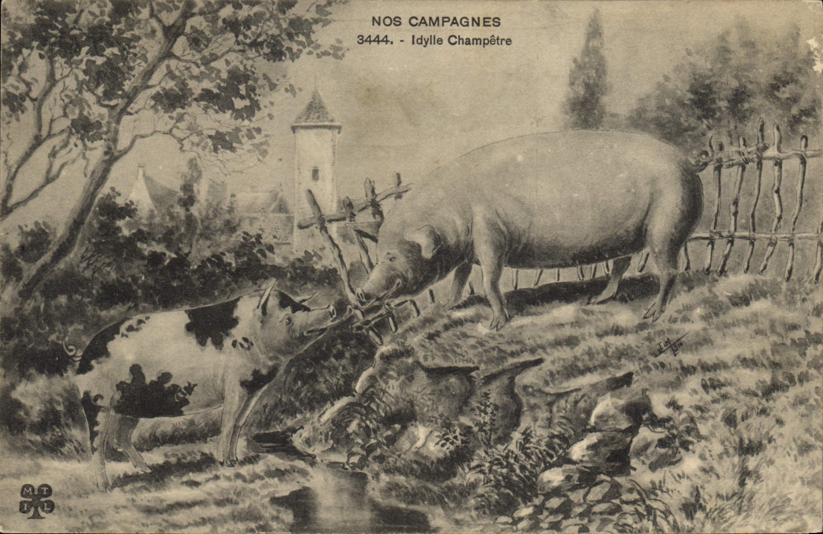 CPA Cochon Porc Idylle champetre 