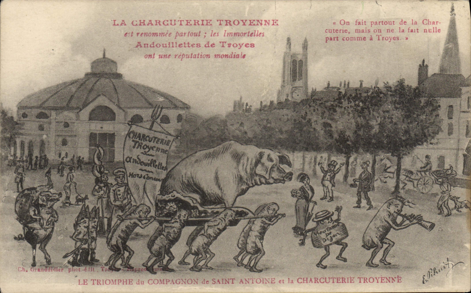 CPA Cochon Porc La charcuterie troyenne Andouillettes de Troyes 