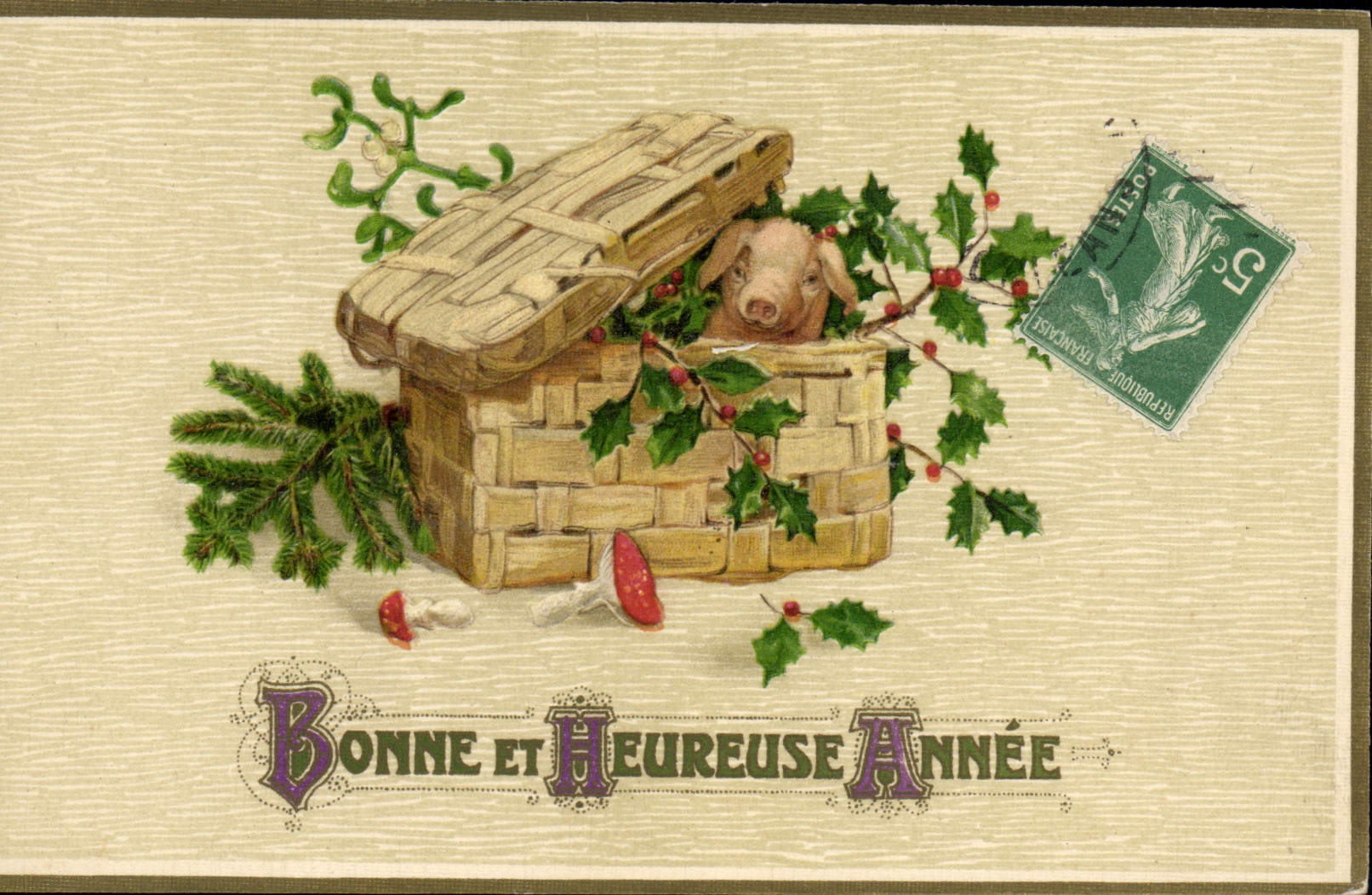 CPA Cochon Porc Bonne et heureuse annee 