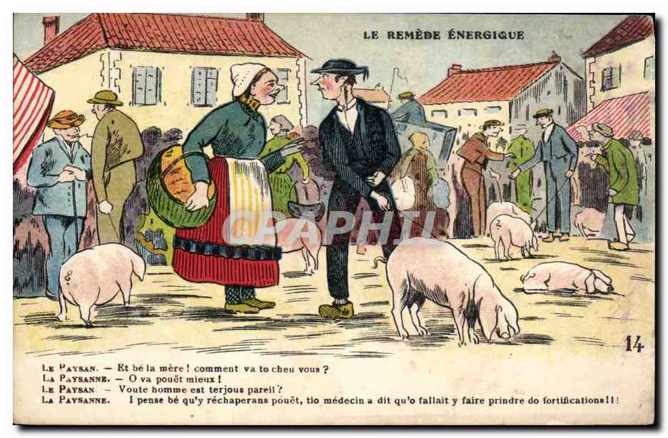 CPA Cochon Porc Le remede energique Paysan Paysanne 