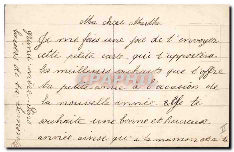 CPA Cochon Porc Enfants Fleurs Fer a cheval  — Back