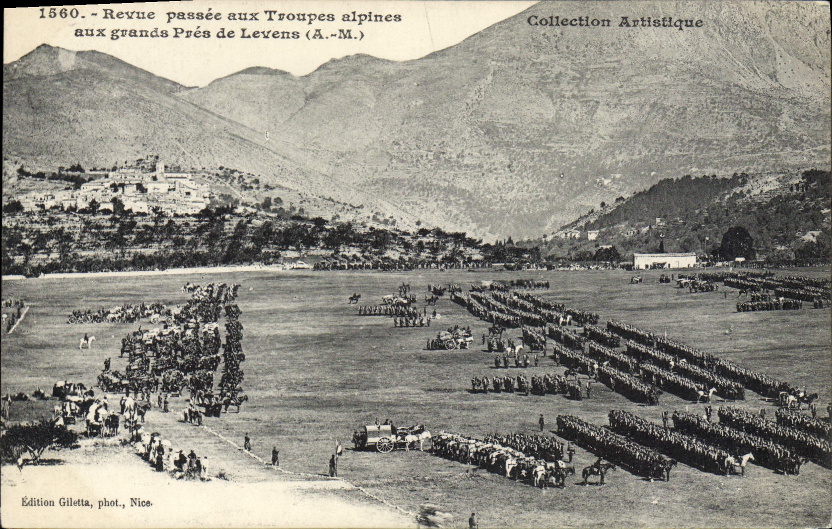 Revue passée aux Troupes alpines aux grands Prés de Levens — Édition Giletta, phot., Nice