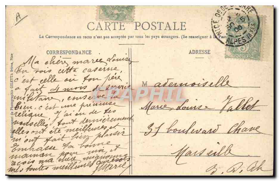 Nice - Entrée de la Caserne Riquier - Infanterie et Chasseurs Alpins — Reverso