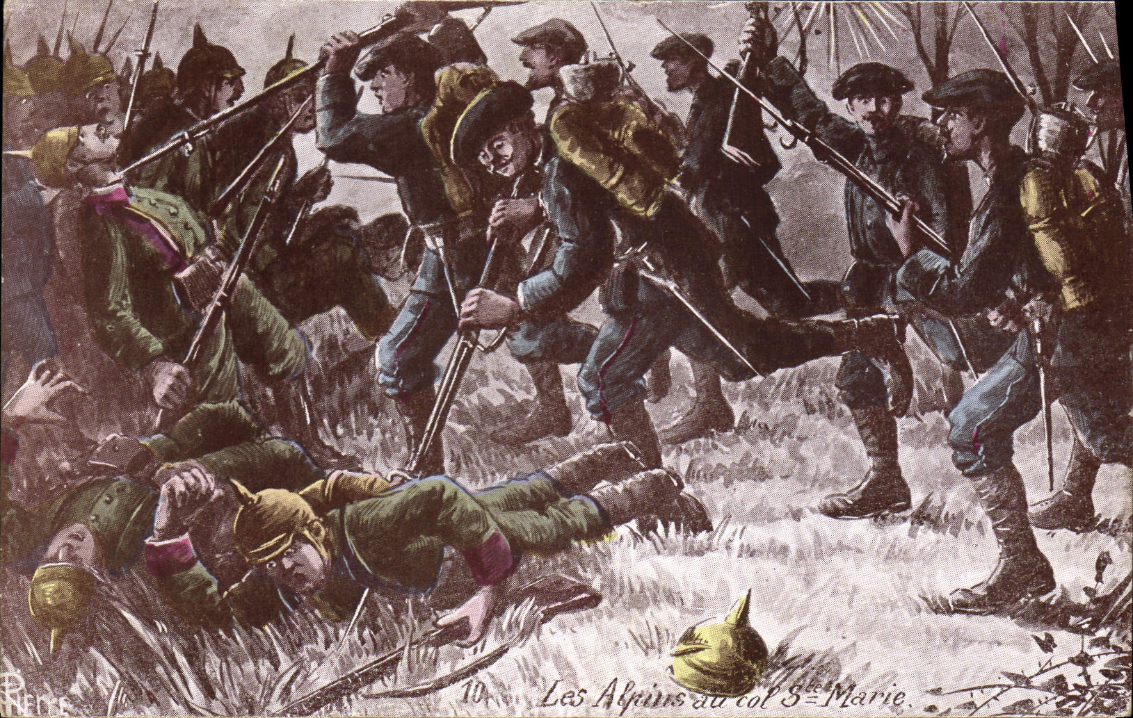 CPA Militaria Chasseurs alpins Les Alpins au Col Ste Marie 