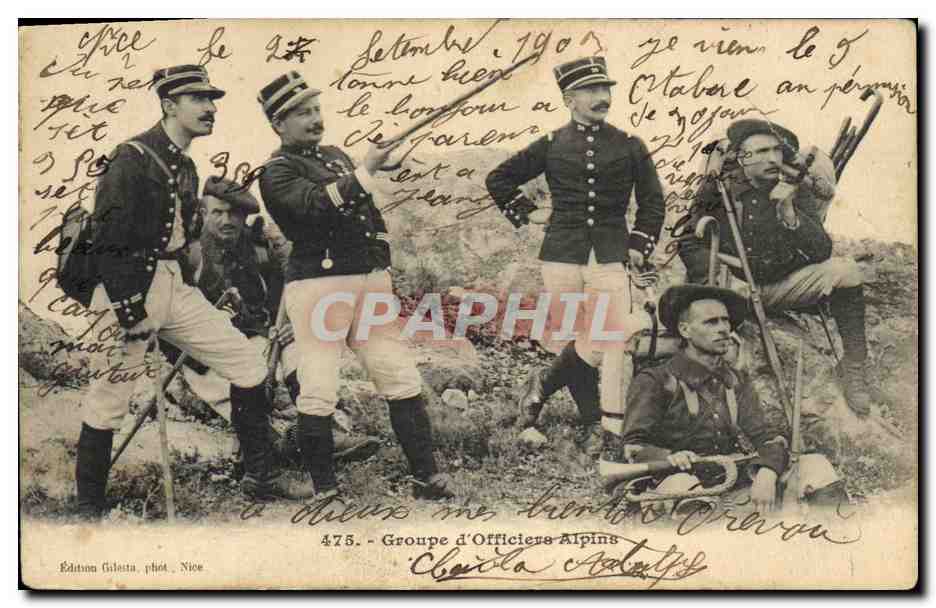 CPA Militaria Chasseurs alpins Groupe d'officiers Alpins