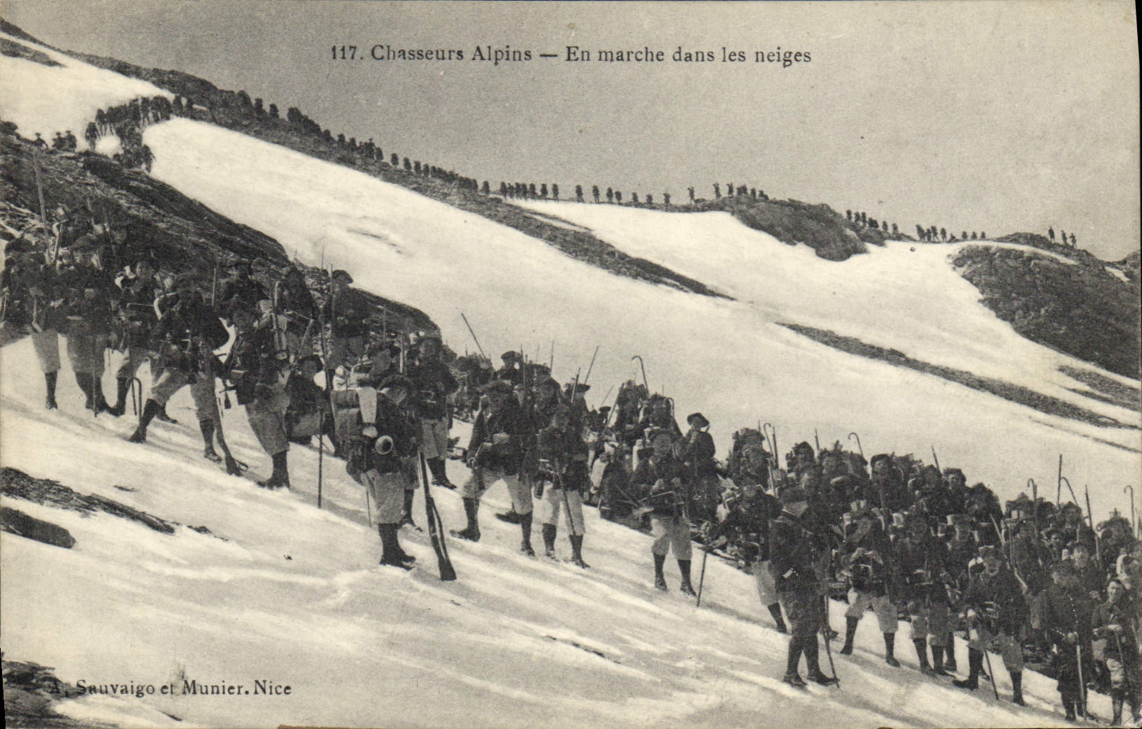 Chasseurs Alpins — En marche dans les neiges — Sauvaigo et Munier, Nice