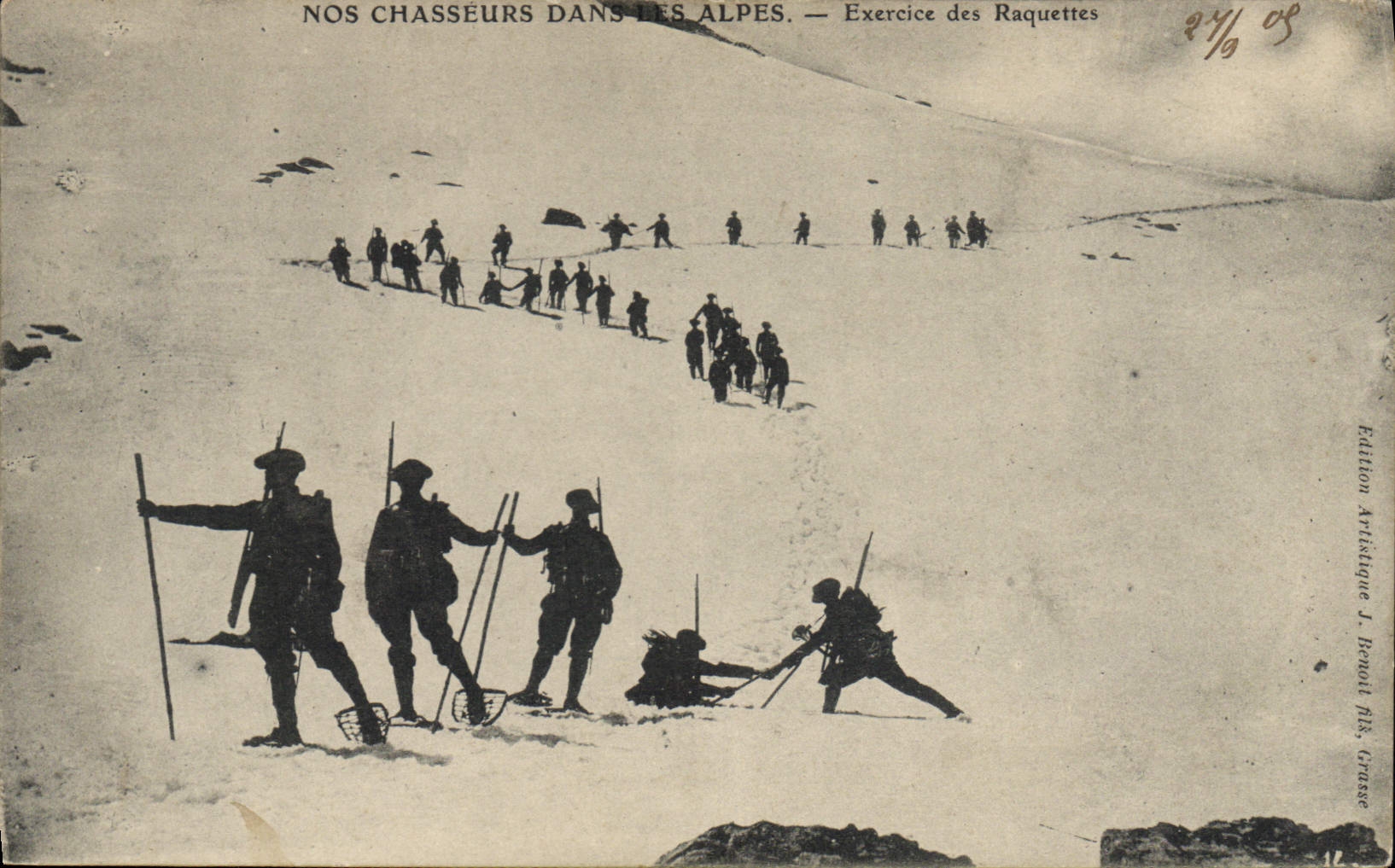 Nos Chasseurs dans les Alpes — Exercice des Raquettes — Édition Artistique J. Benoît fils, Grasse