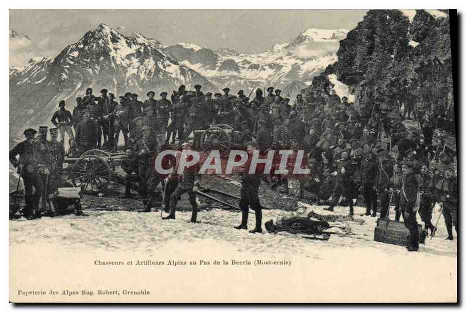 Chasseurs et Artilleurs Alpins au Pas de la Beccia (Mont-cenis) — Papeterie des Alpes Eug. Robert, Grenoble