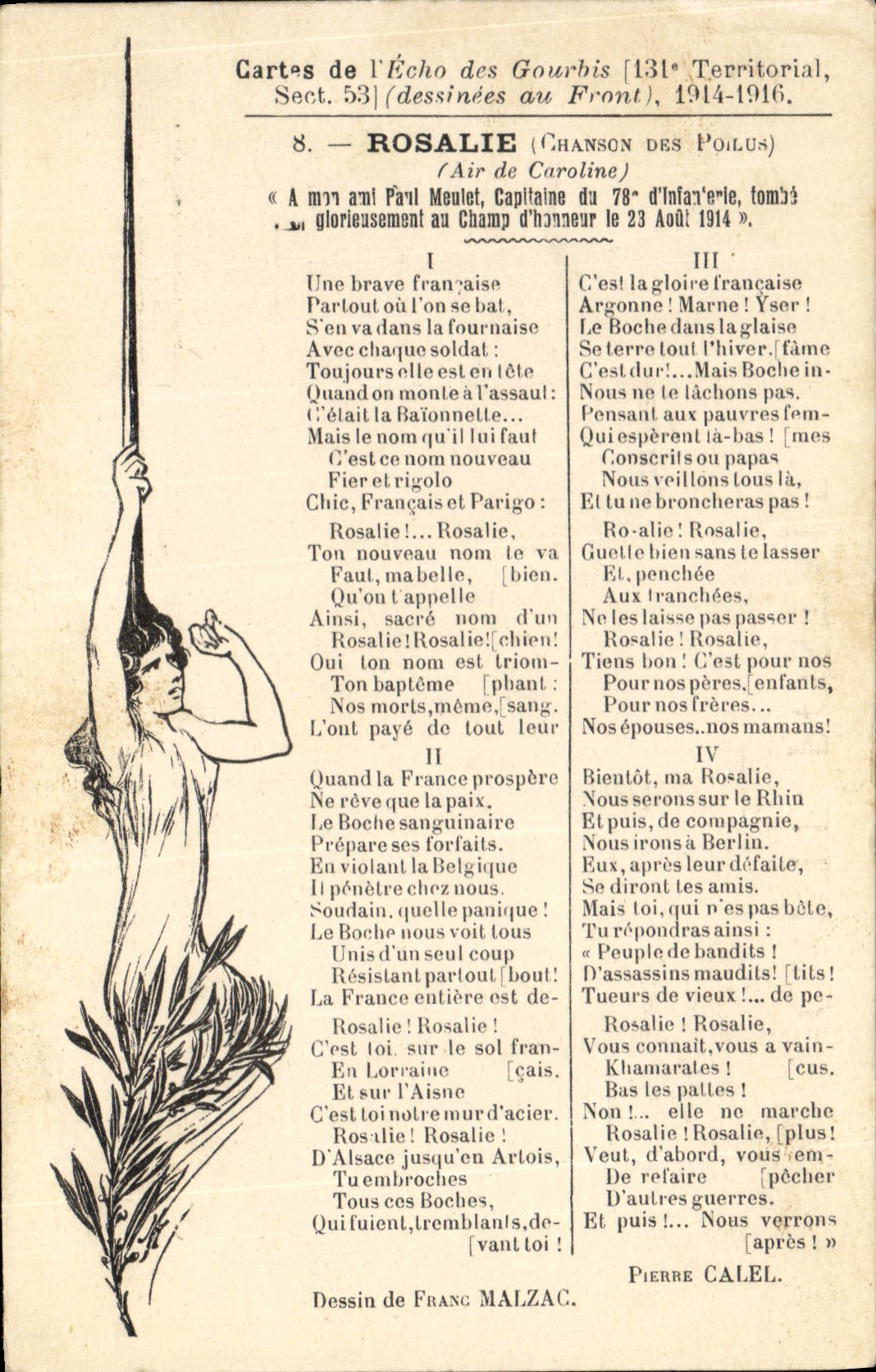CPA Militaria Rosalie Chanson des Poilus 
