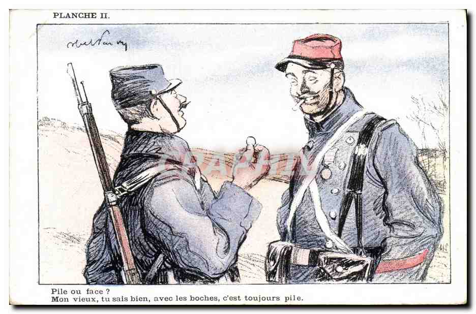 CPA Militaria Pile ou face ?